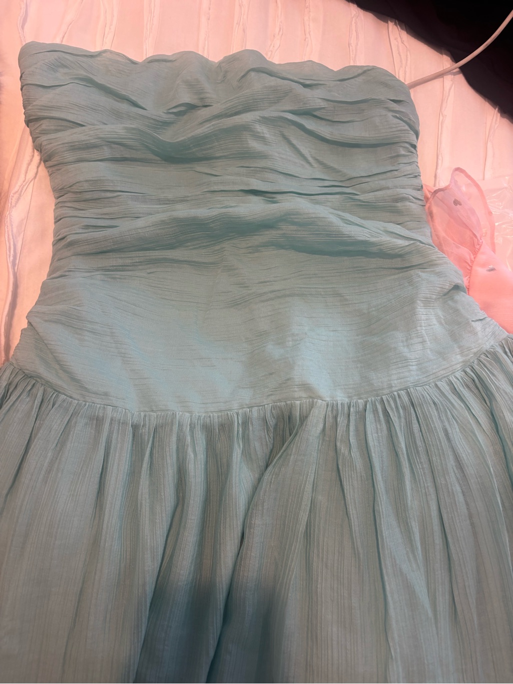 Strapless Pleated Mint Green Party Dress